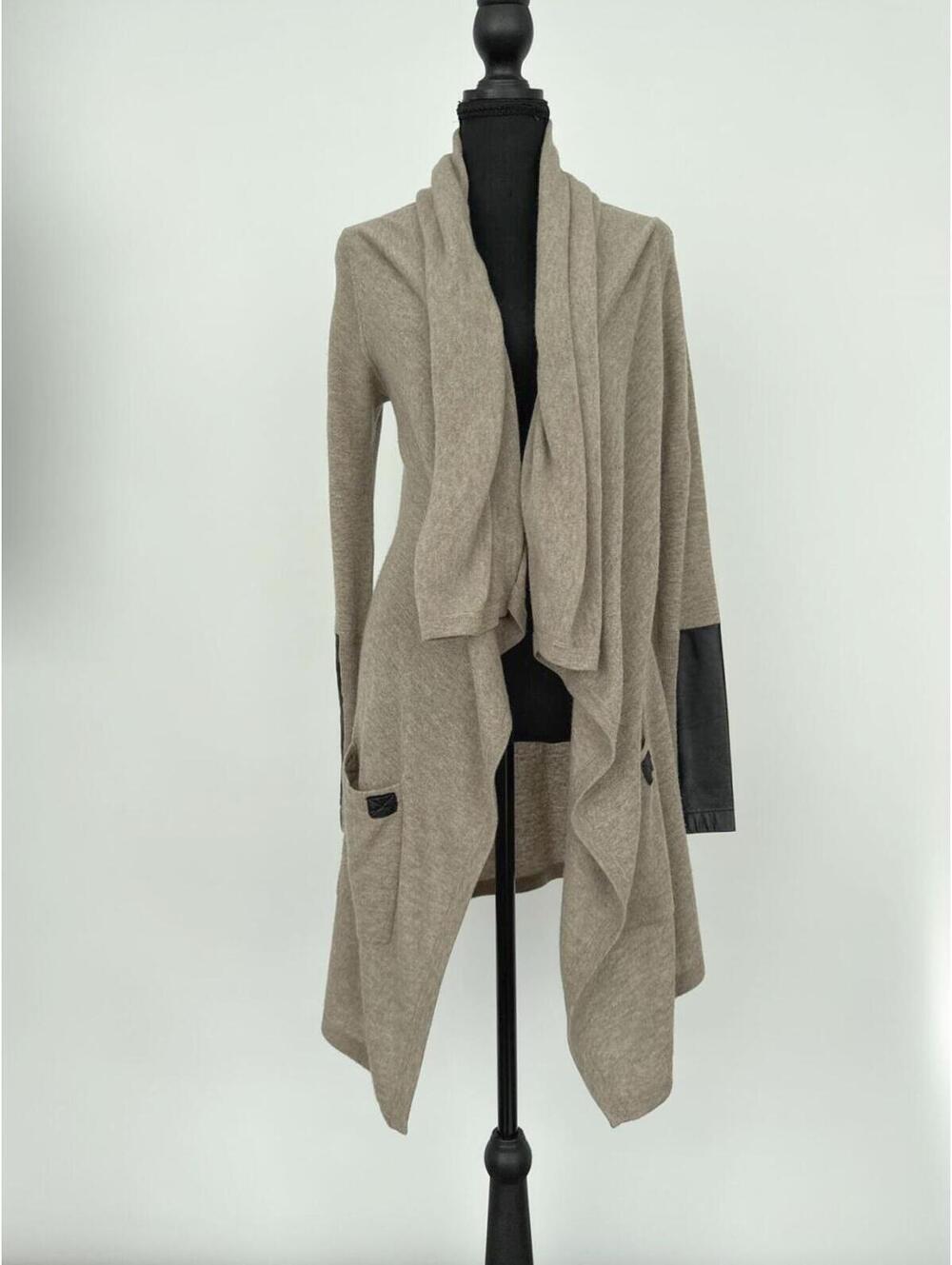 Autumn Cashmere 100% Cashmere Drape Cardigan XS Leather Trim